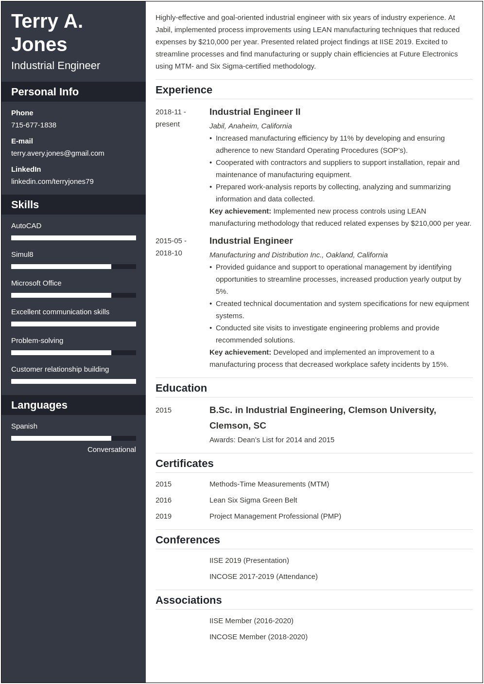 Sample Resume For An Entry Level Industrial Engineer