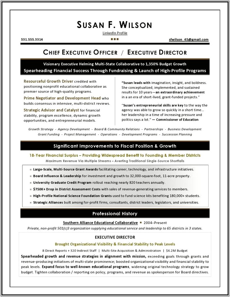 Sample Resume For An Executive Director