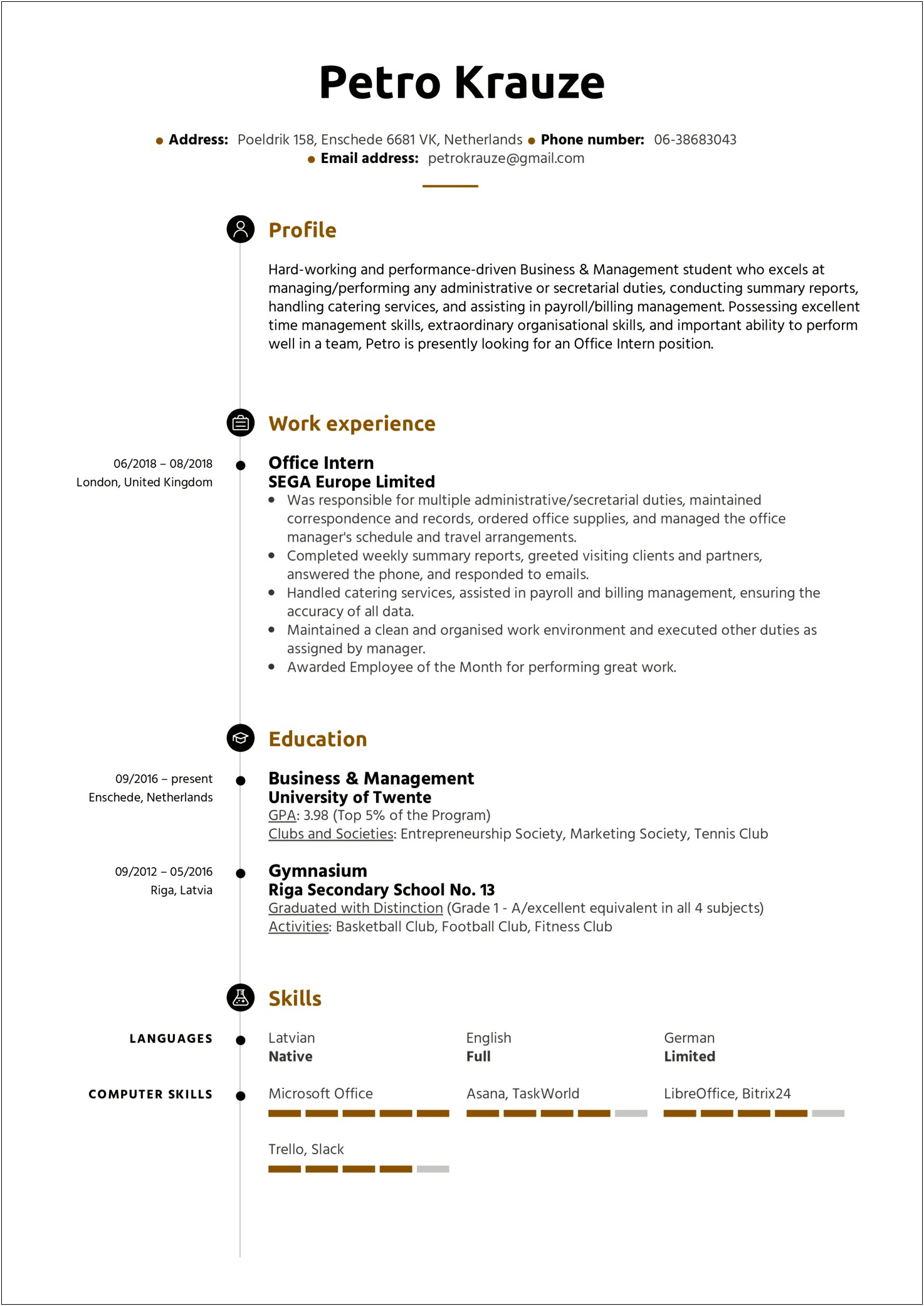 Sample Resume For An Internship Position