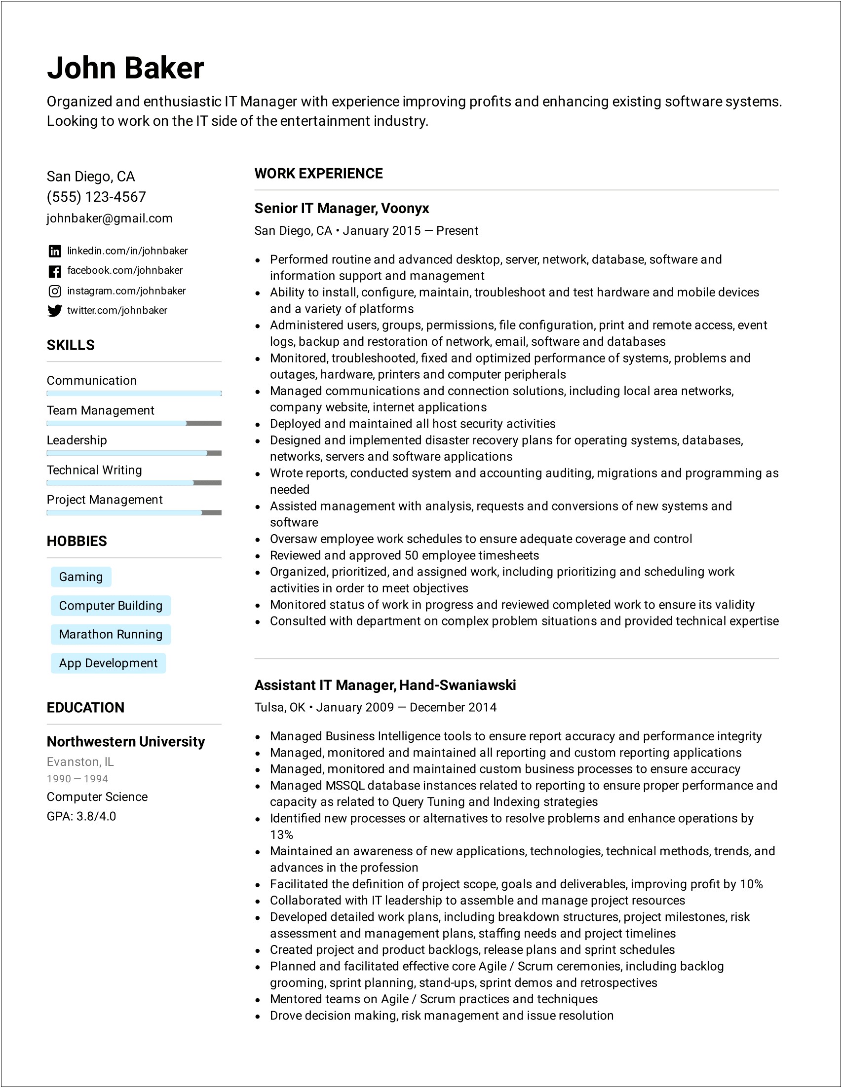 Sample Resume For An It Director