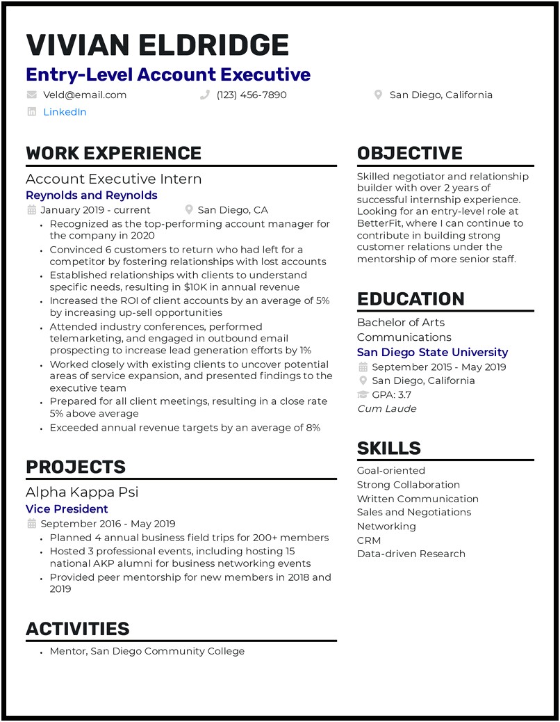 Sample Resume For An Sales Account Executive
