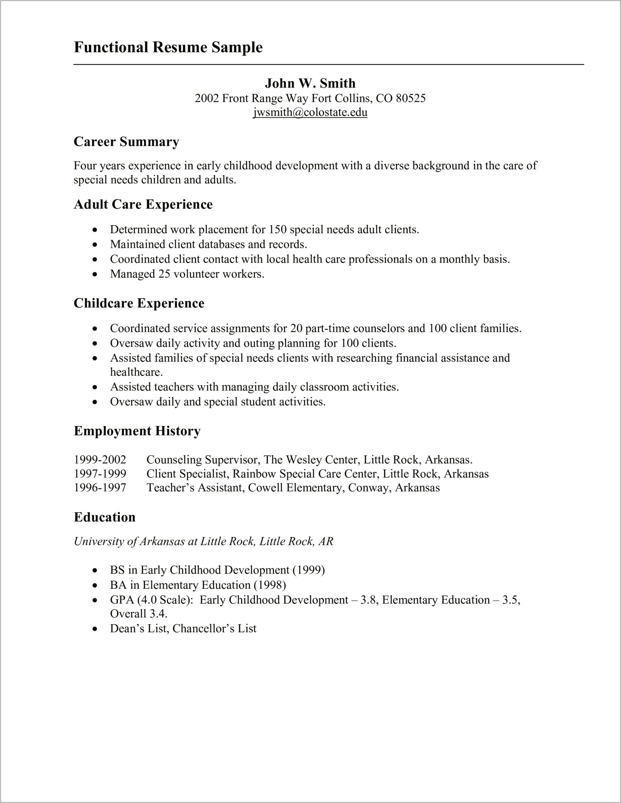 Sample Resume For Assistant Childcare Worker