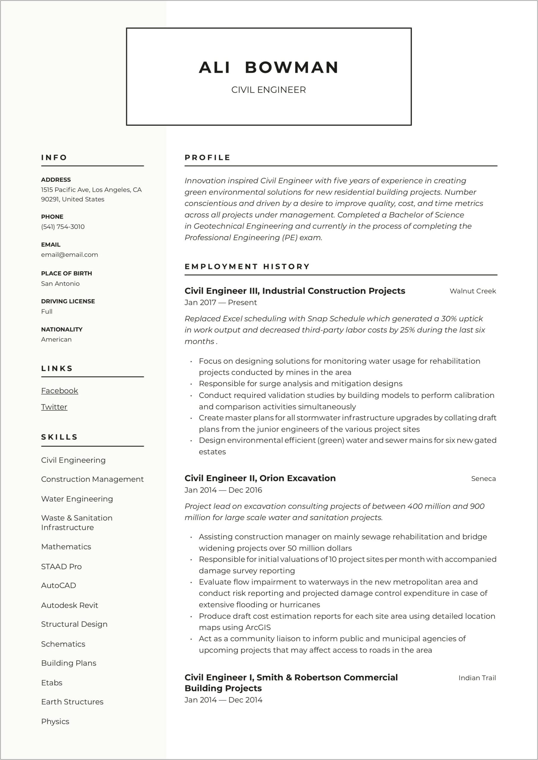Sample Resume For Assistant Civil Engineer