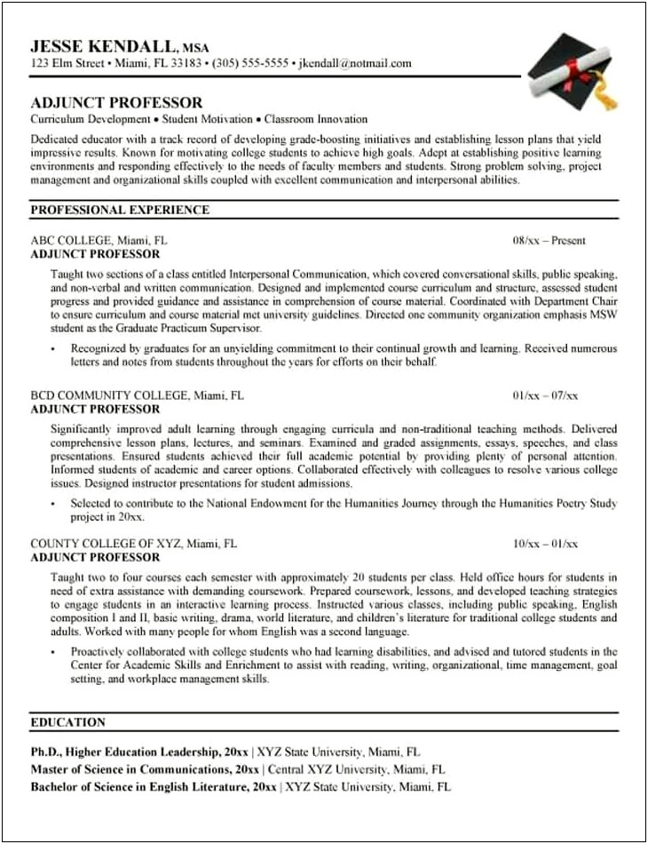 Sample Resume For Assistant Professor In English