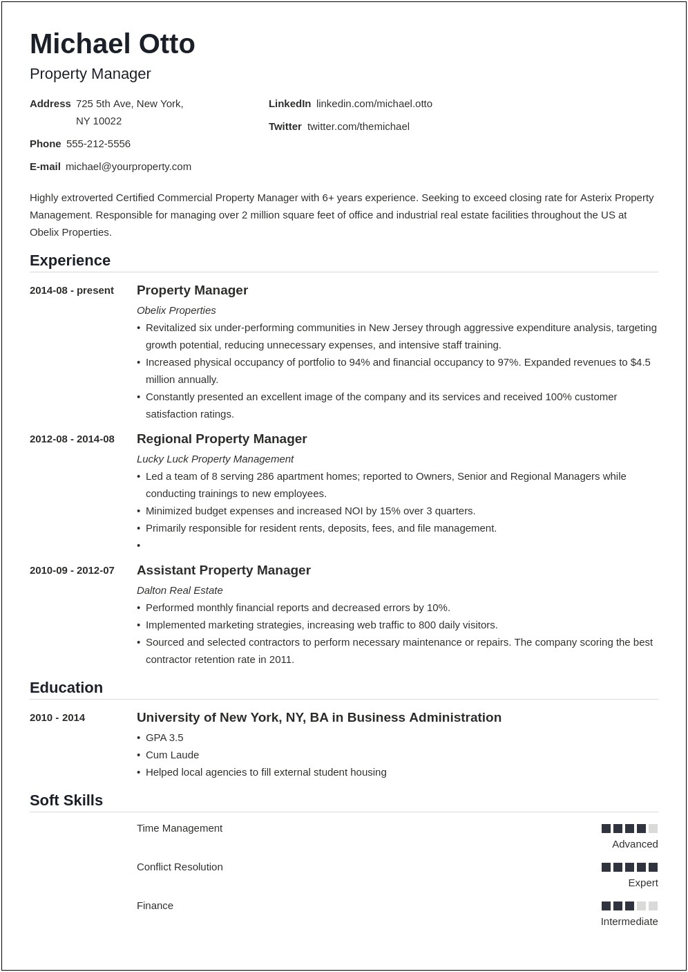 Sample Resume For Assistant Property Manager Accomplishments
