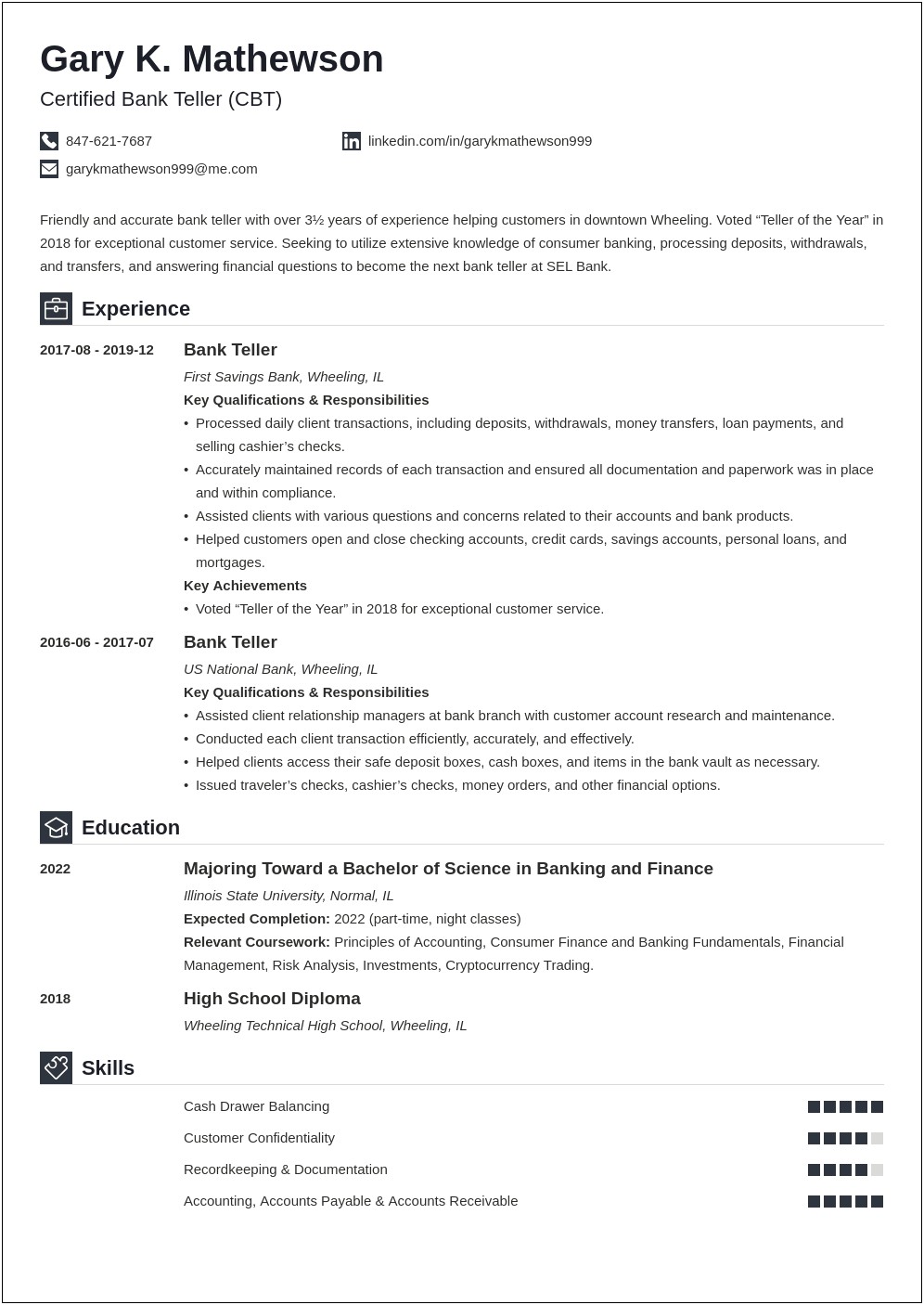 Sample Resume For Banking Job In Canada