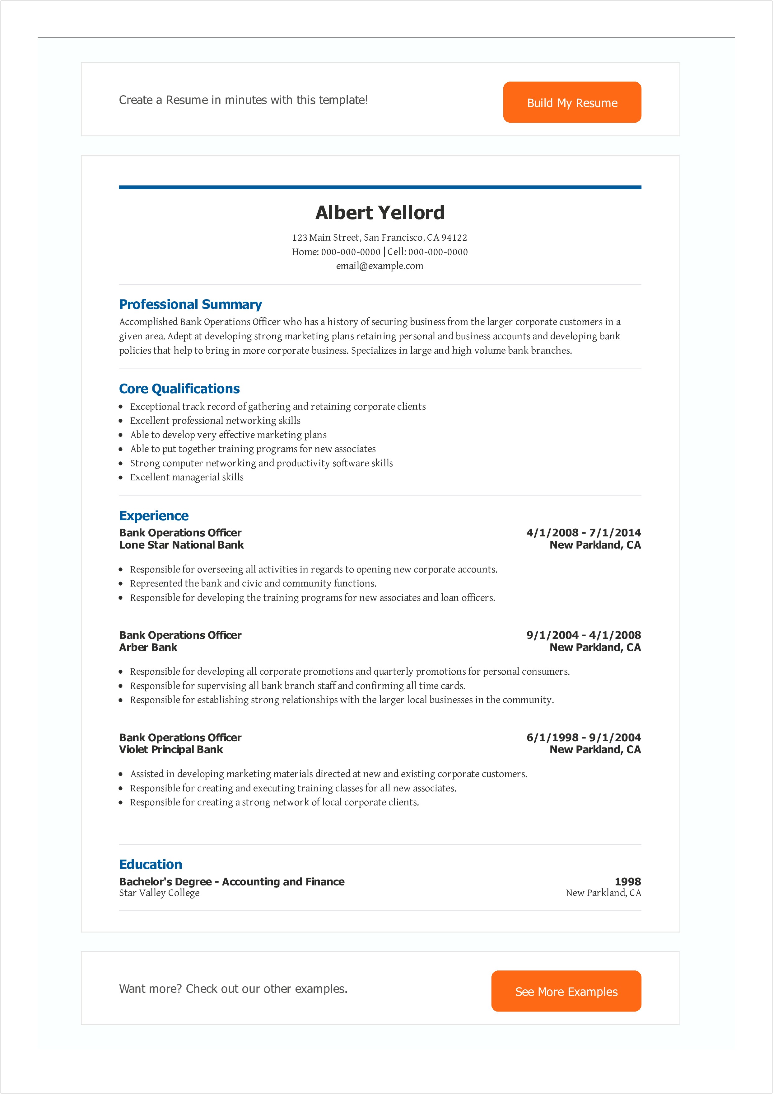 Sample Resume For Banking Operations In India