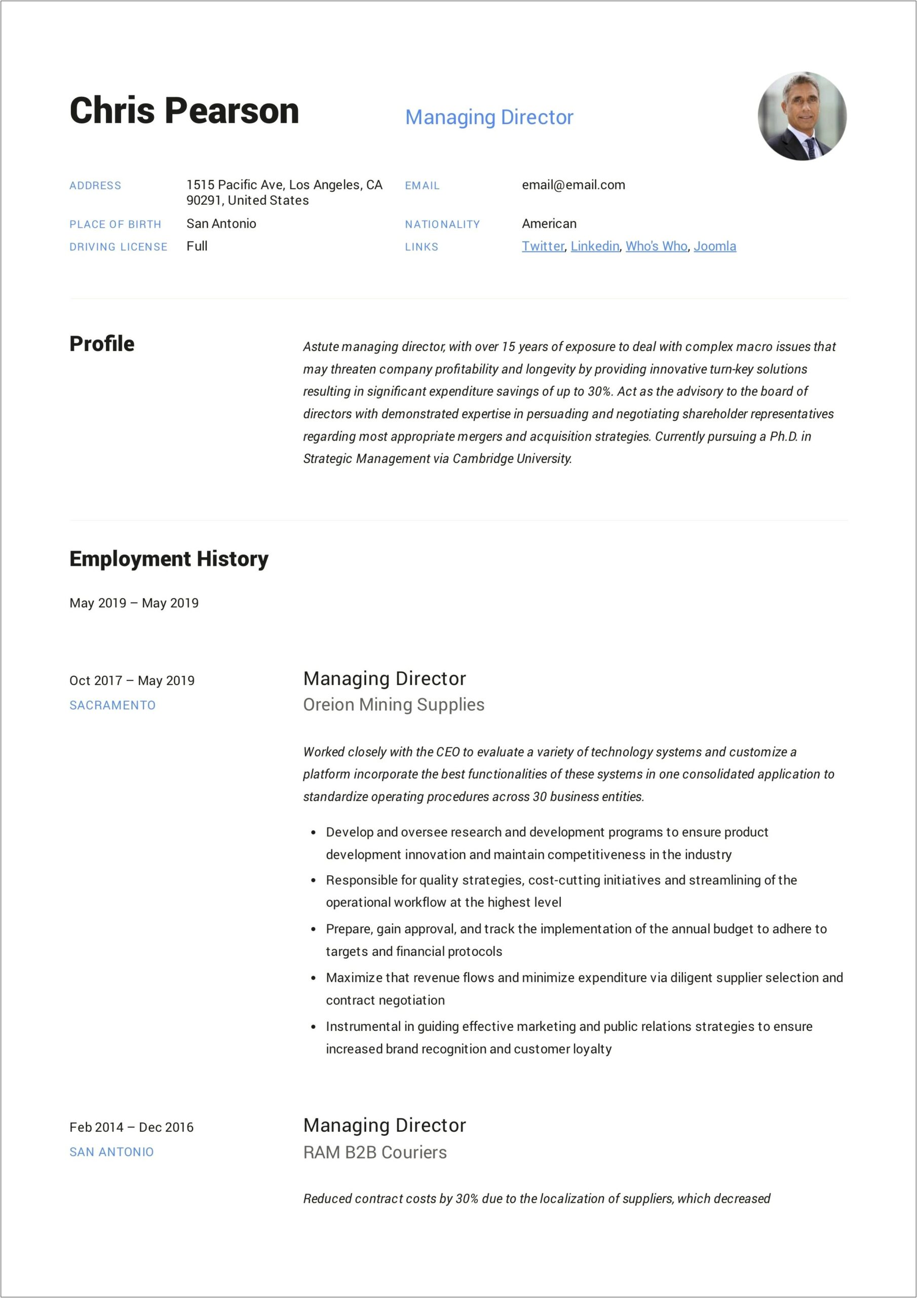 Sample Resume For Board Of Directors Positions