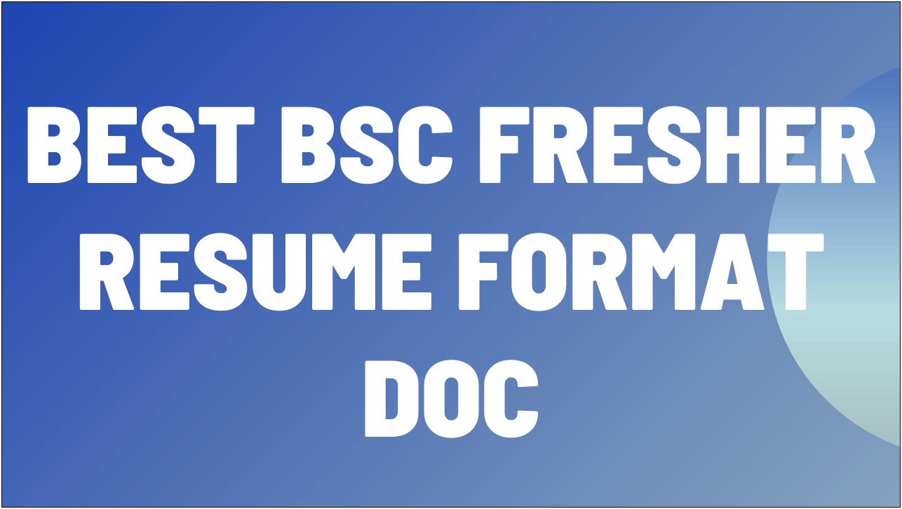 Sample Resume For Bsc Chemistry Freshers