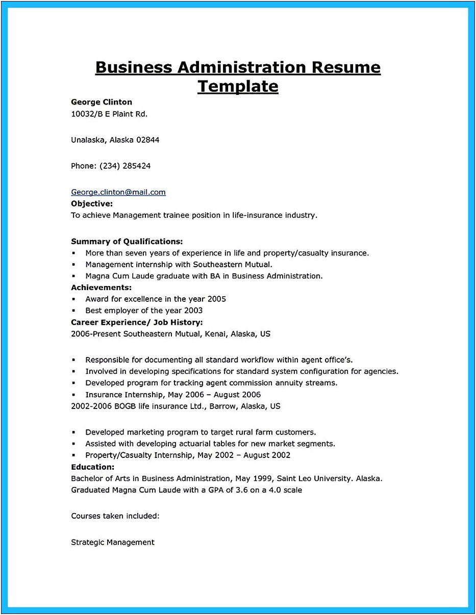 Sample Resume For Business Administration Fresh Graduate Philippines