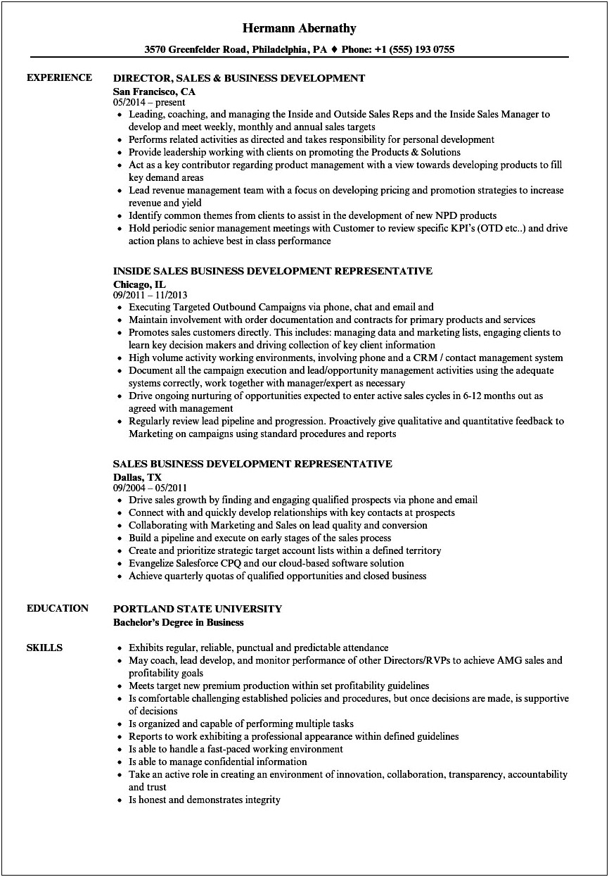 Sample Resume For Business Development Executive Fresher