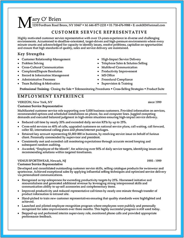 Sample Resume For Call Center No Experience