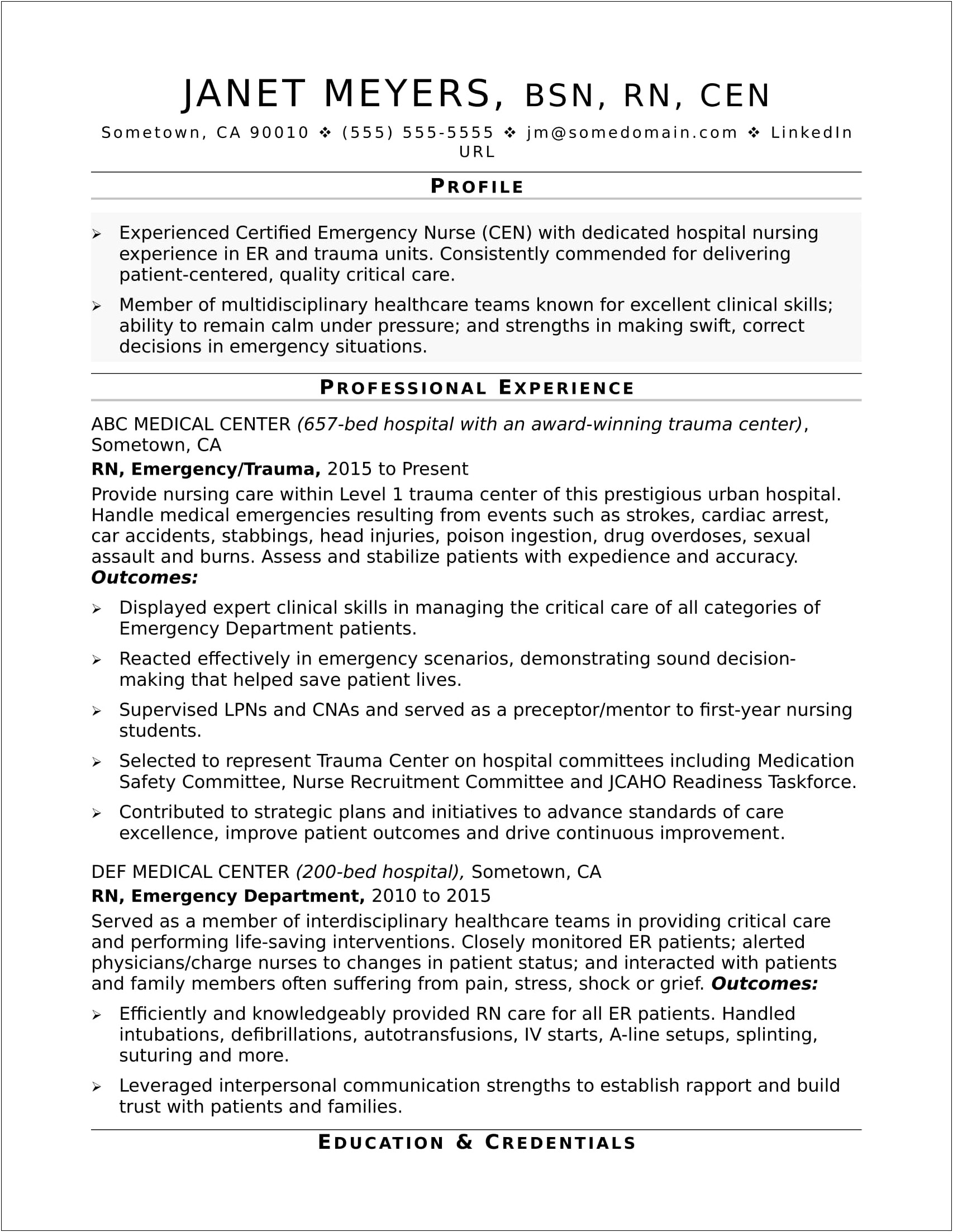 Sample Resume For Clinical Resource Nurse
