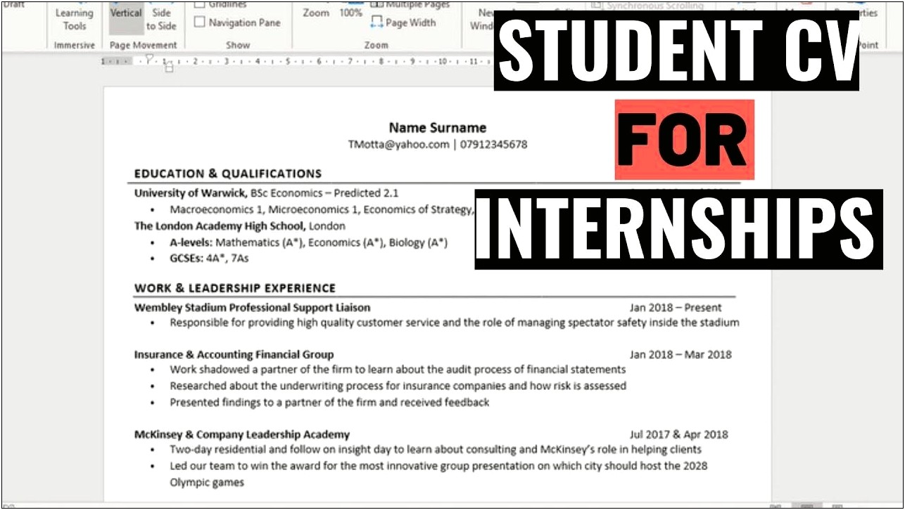 Sample Resume For College Student Applying For Internship