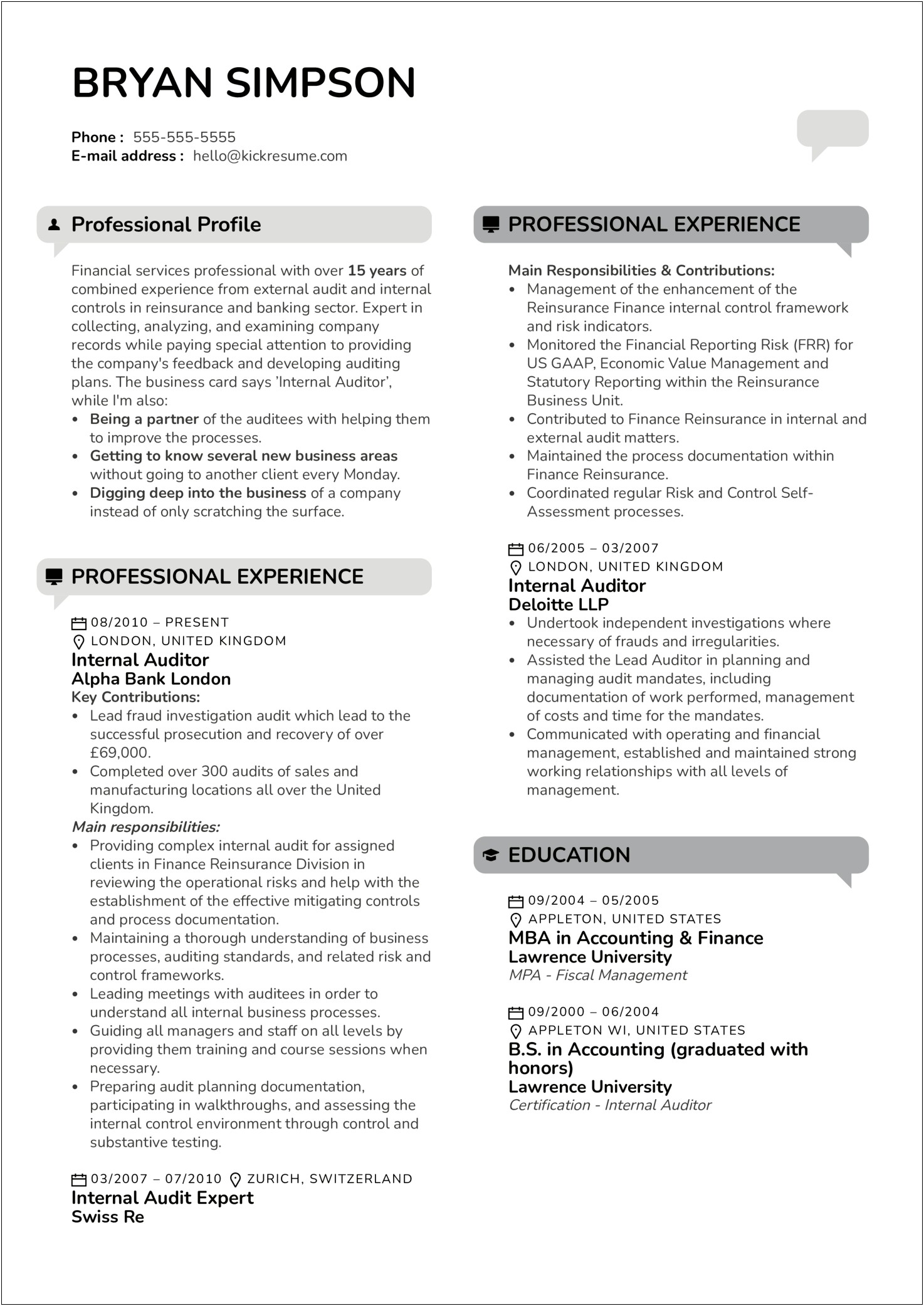 Sample Resume For Compliance And Fraud Auditor