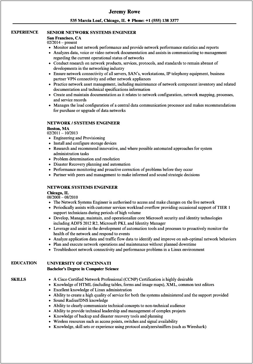 Sample Resume For Computer Systems Engineer