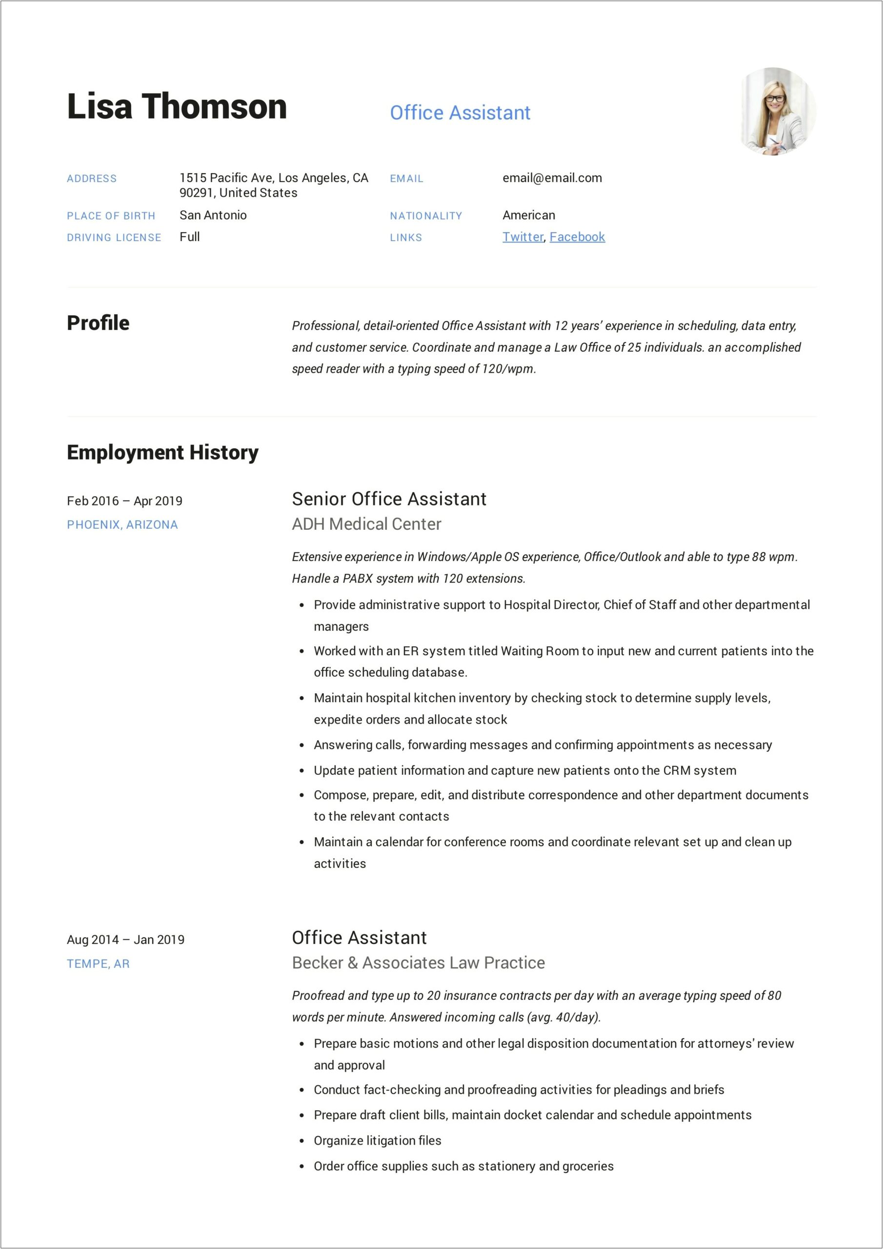 Sample Resume For Construction Company Office Assistant