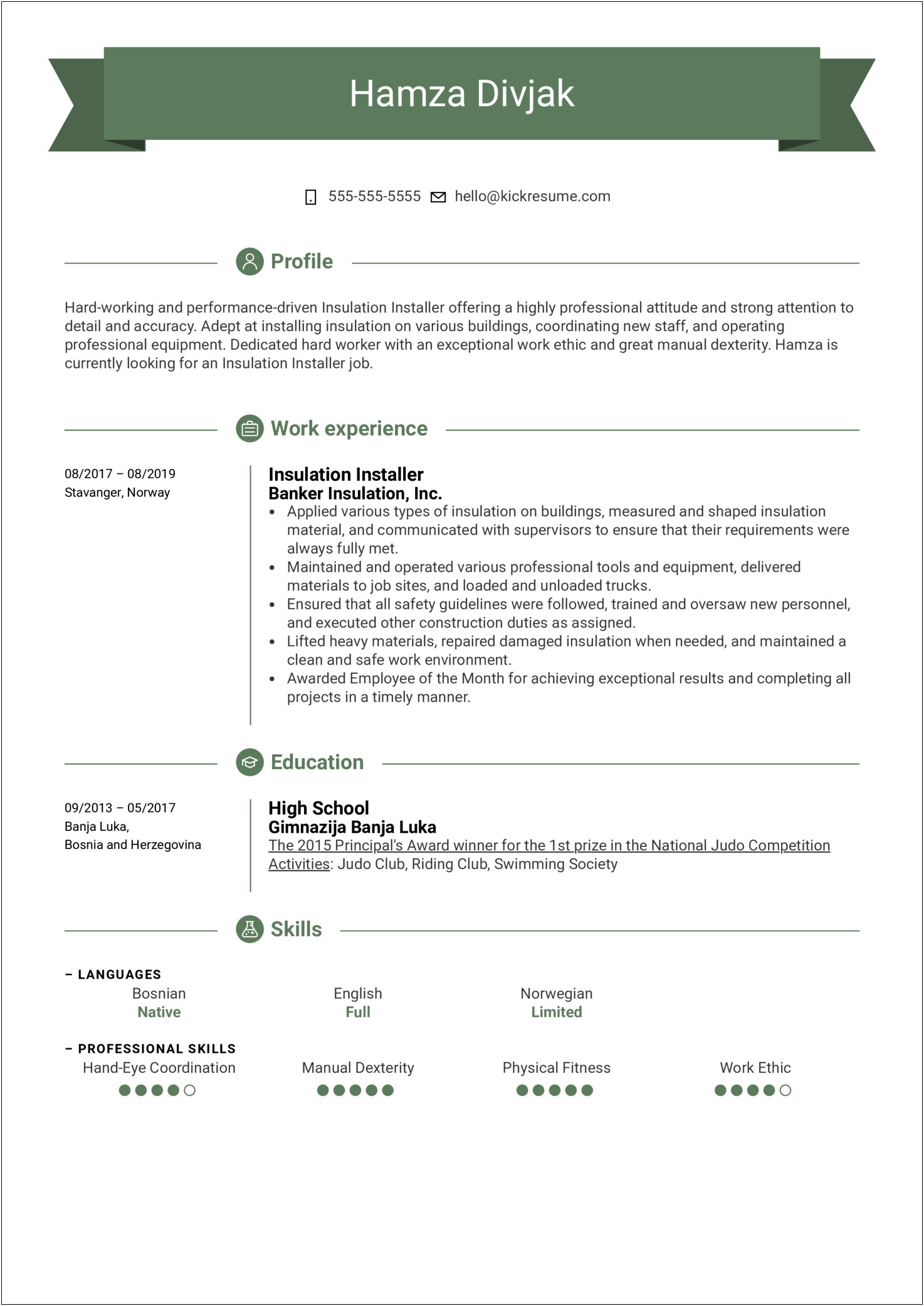 Sample Resume For Construction Insulation Worker