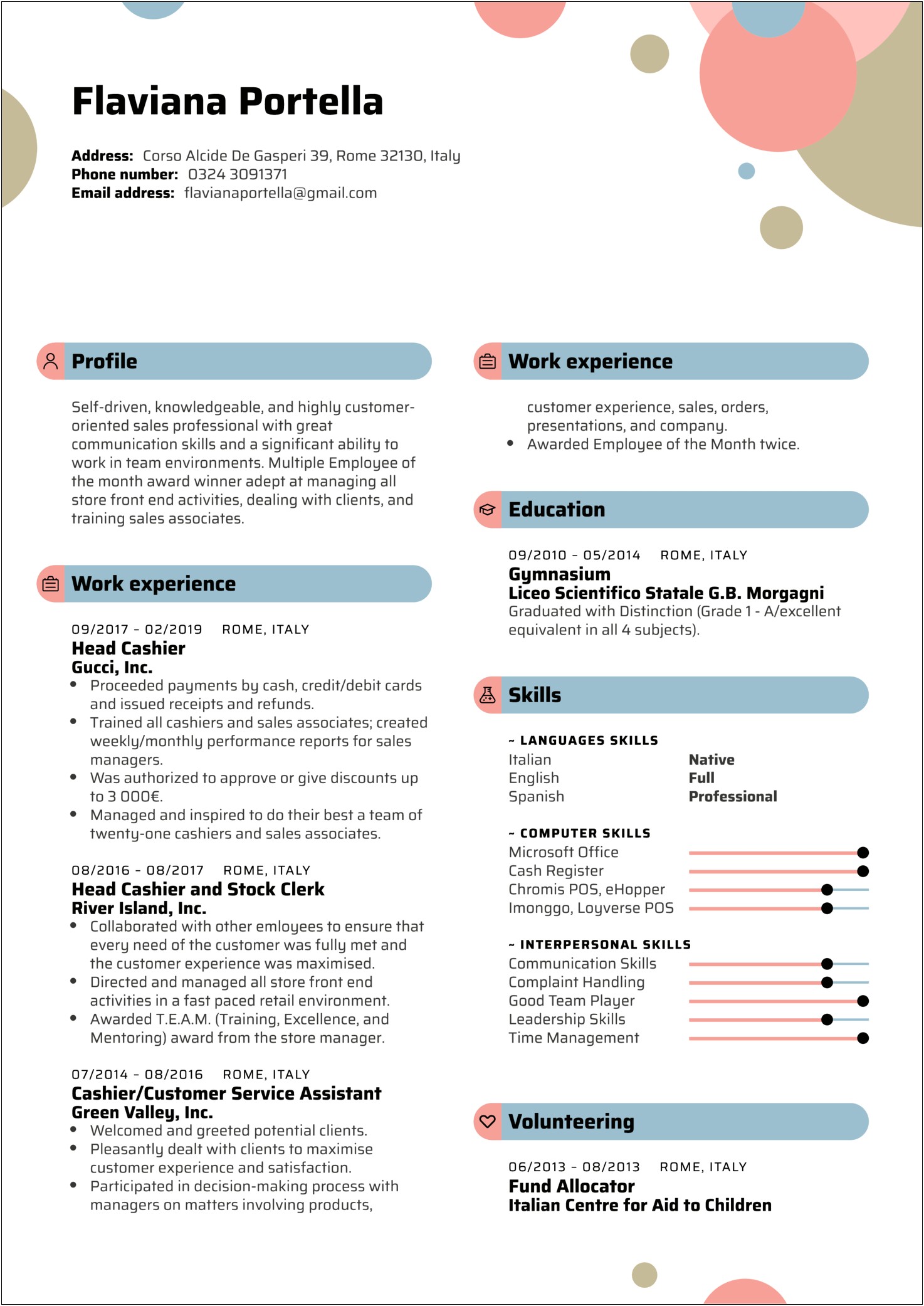 Sample Resume For Customer Service And Cashier