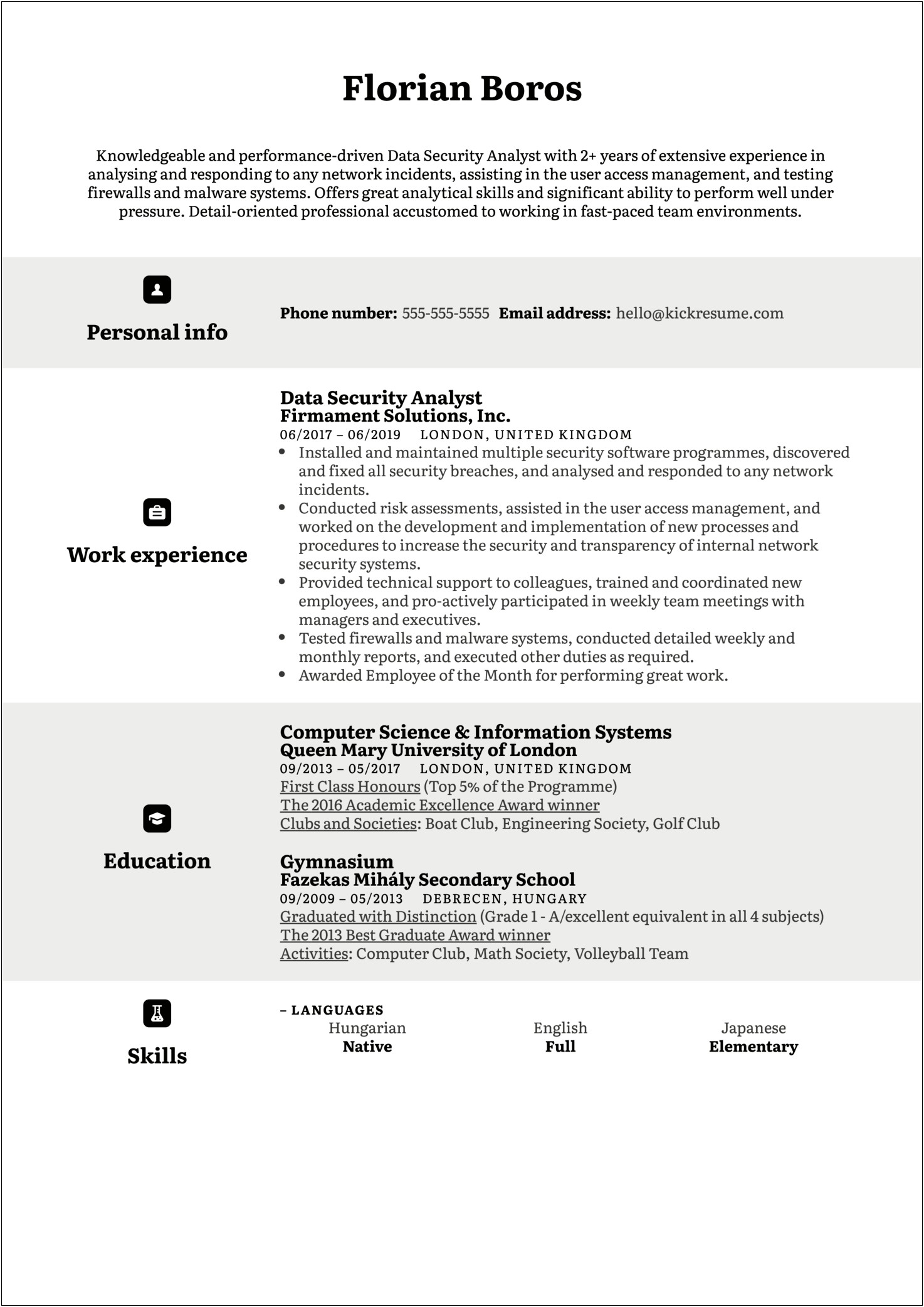 Sample Resume For Cyber Security Graduate