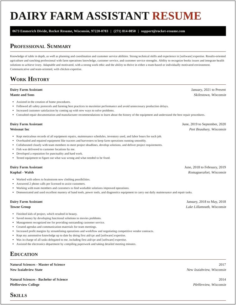 Sample Resume For Dairy Farm Worker
