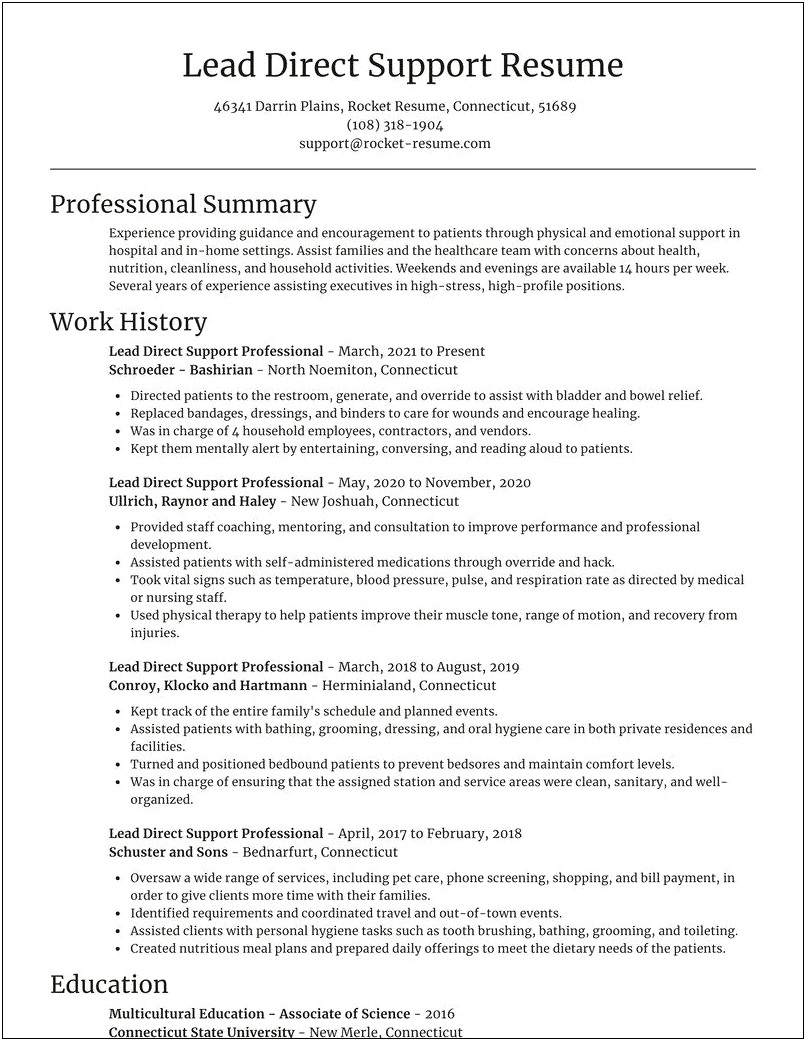 Sample Resume For Direct Support Professional