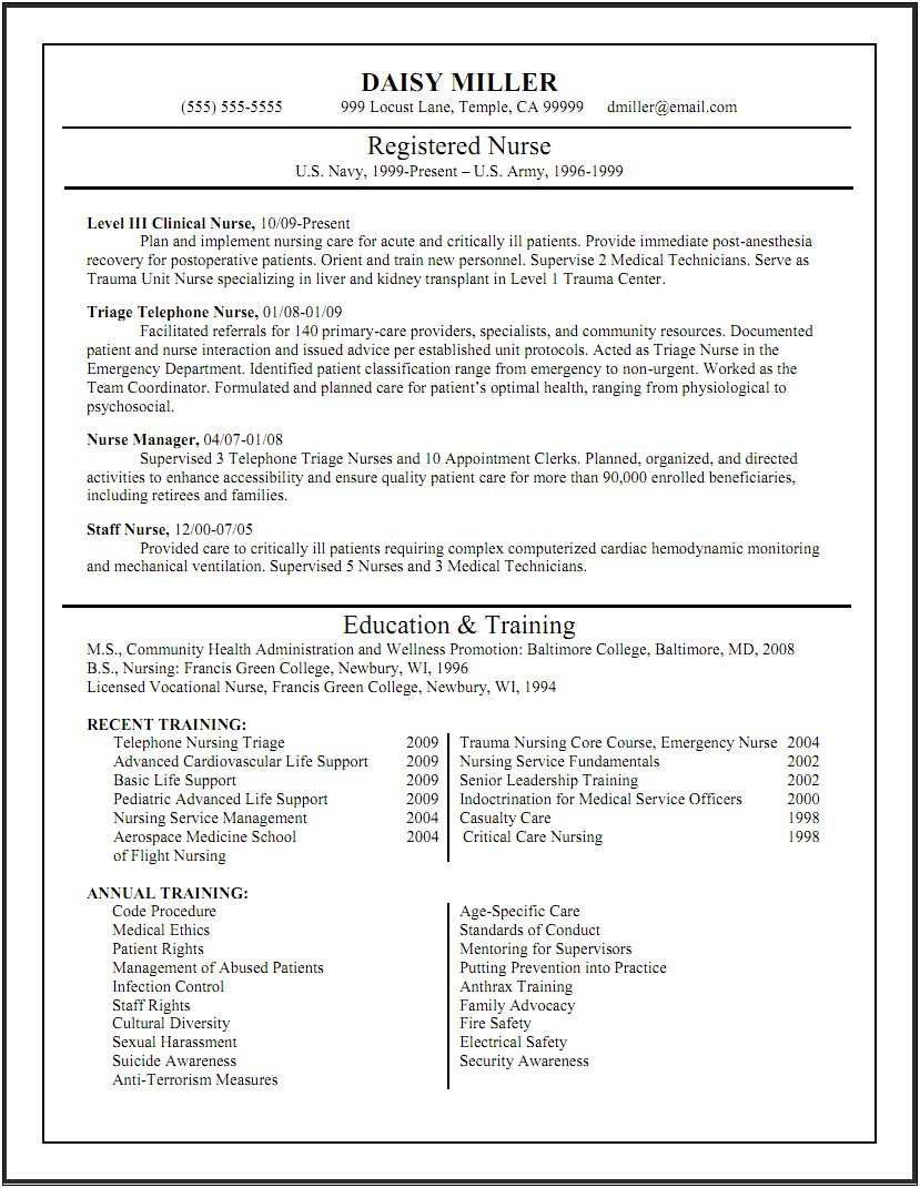 Sample Resume For Director Of Nursing Position