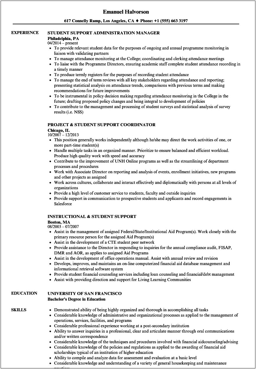 Sample Resume For Director Of Student Services