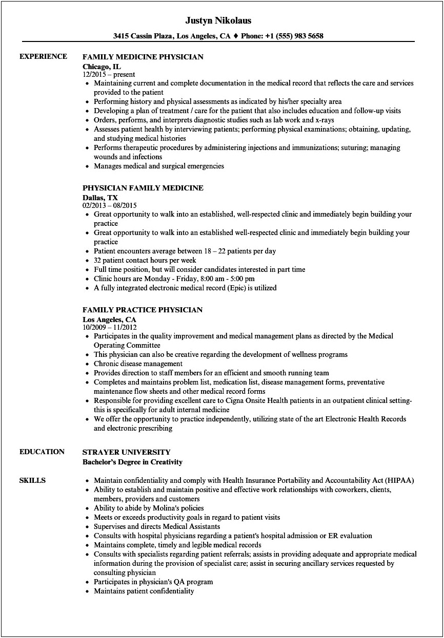 Sample Resume For Doctor Of Medicine