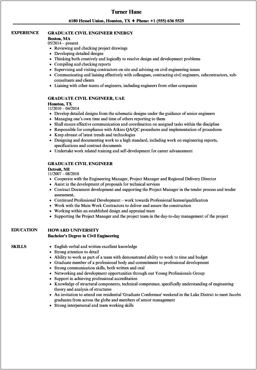 Sample Resume For Entry Level Civil Engineer
