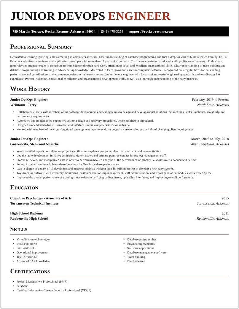 Sample Resume For Entry Level Devops Engineer