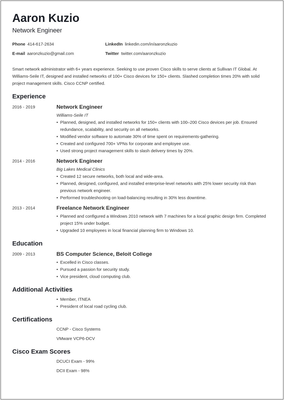 Sample Resume For Entry Level Network Technician