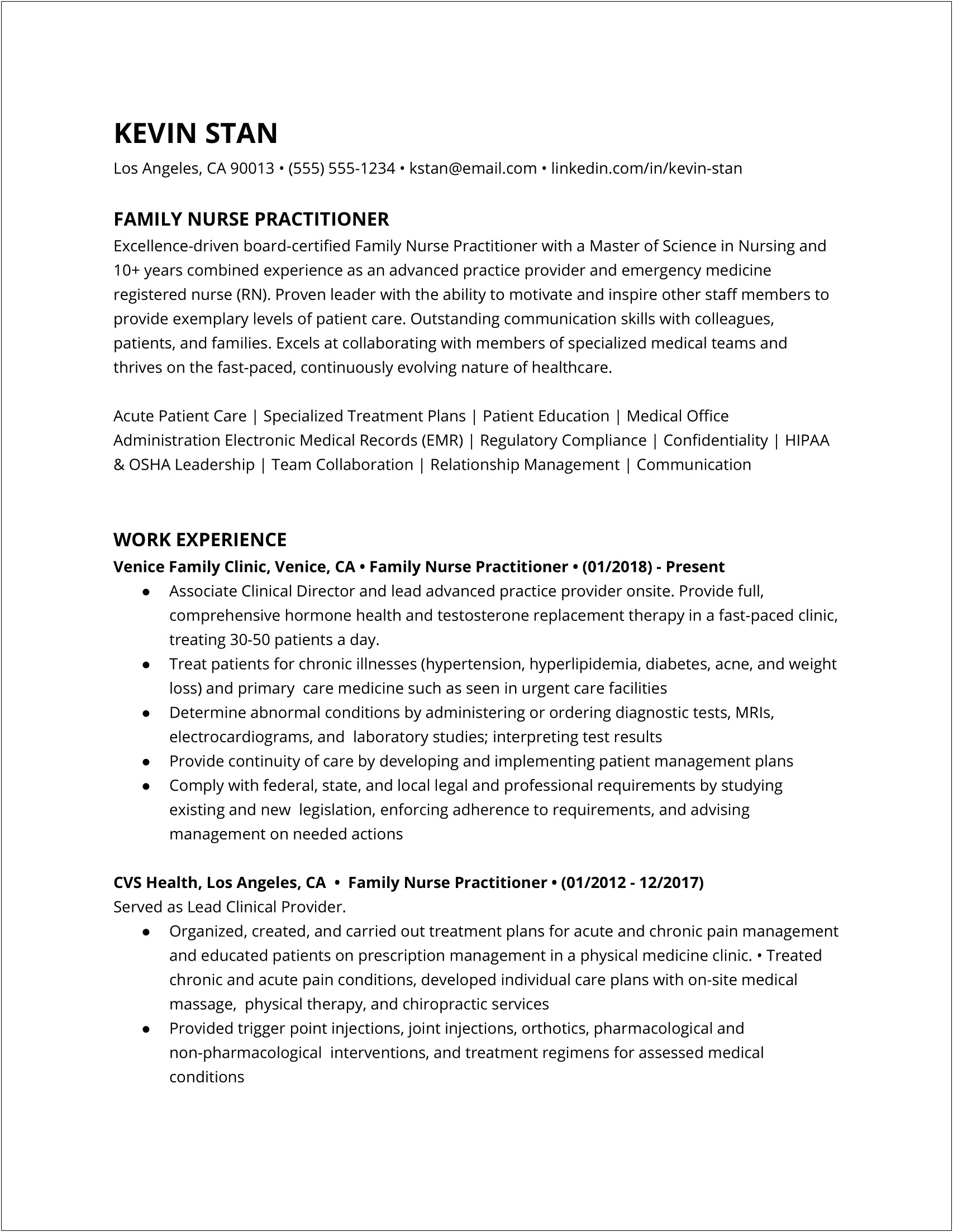 Sample Resume For Entry Level Nurse Practitioner