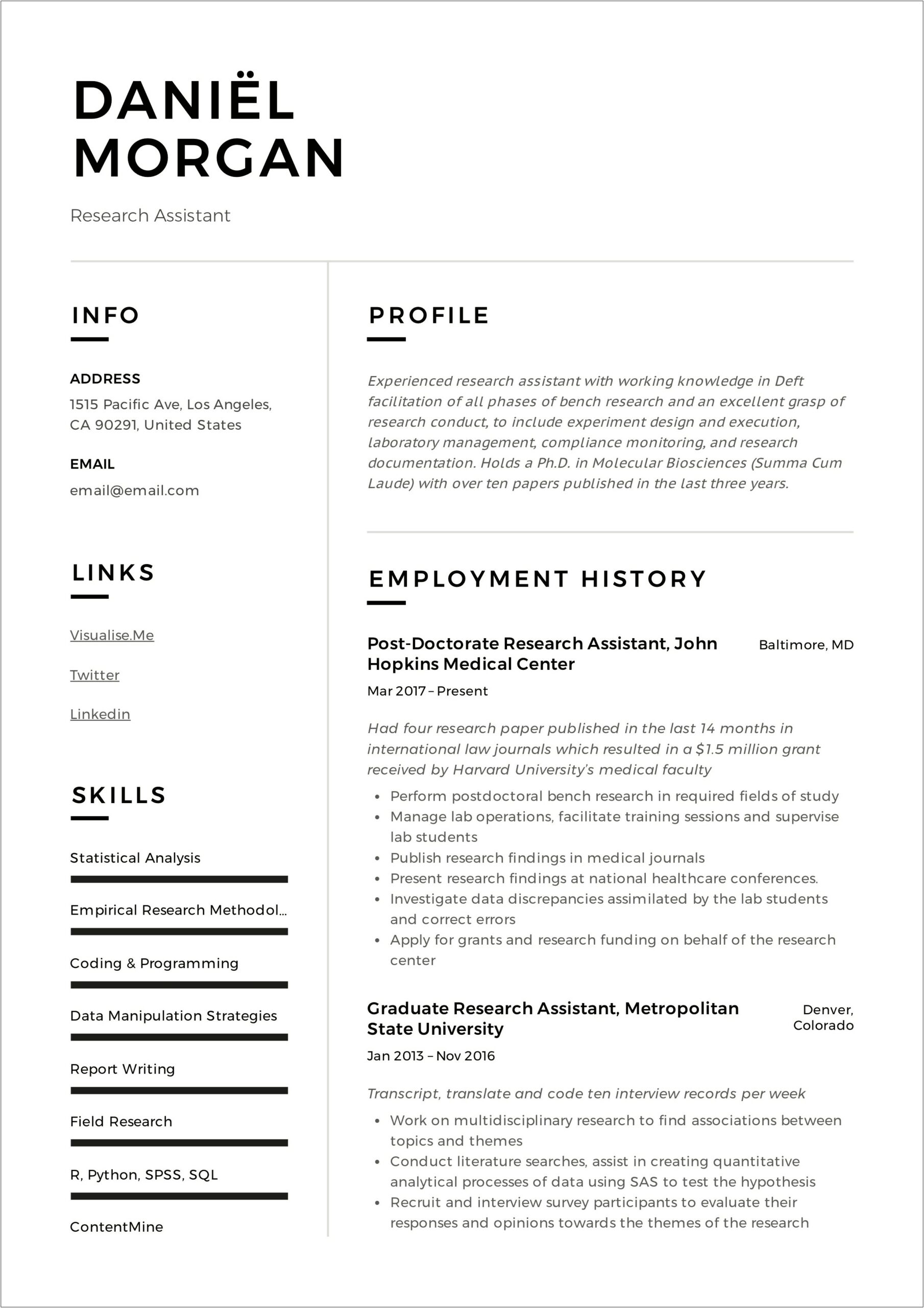 Sample Resume For Entry Level Research Assistant
