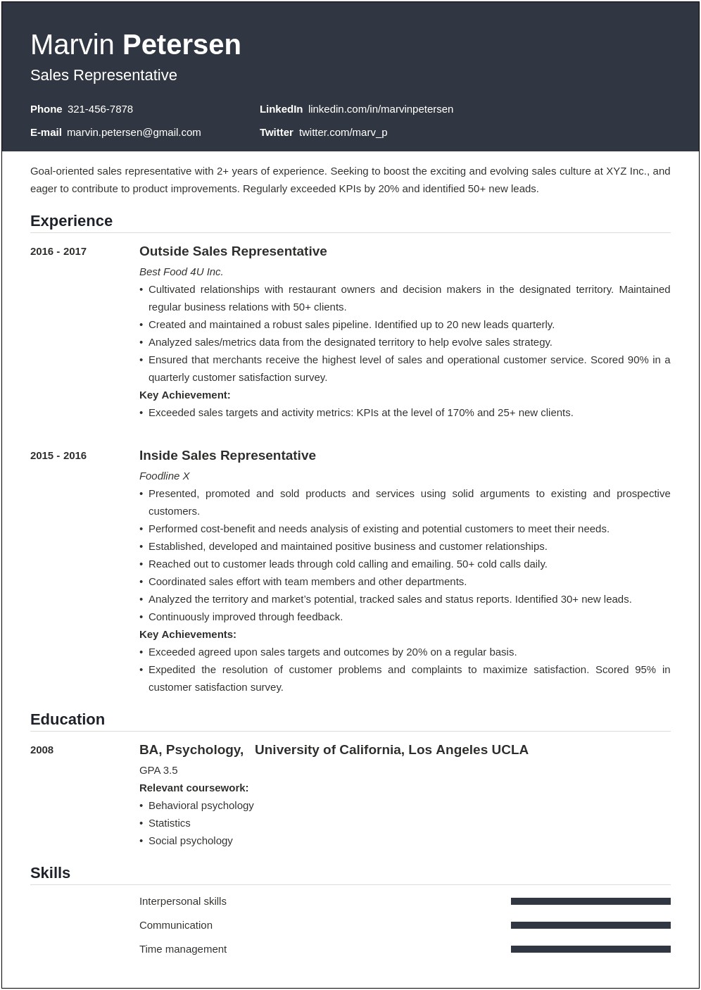 Sample Resume For Entry Level Sales Representative