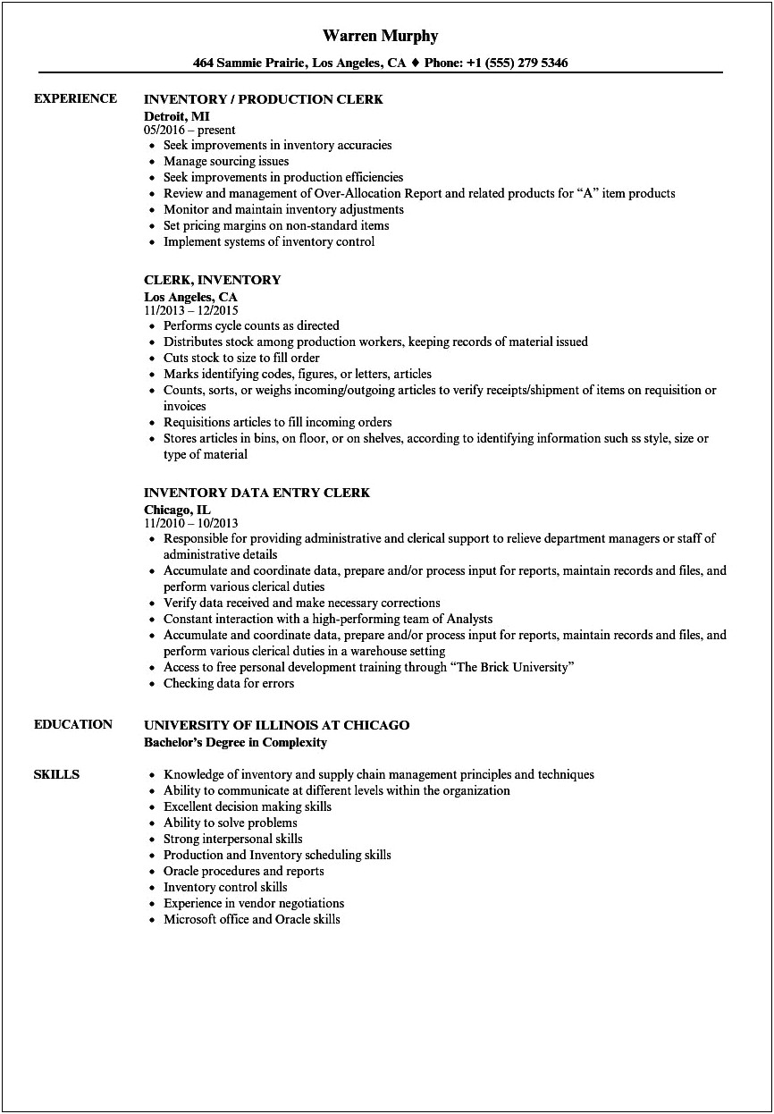 Sample Resume For Entry Level Stock Associate