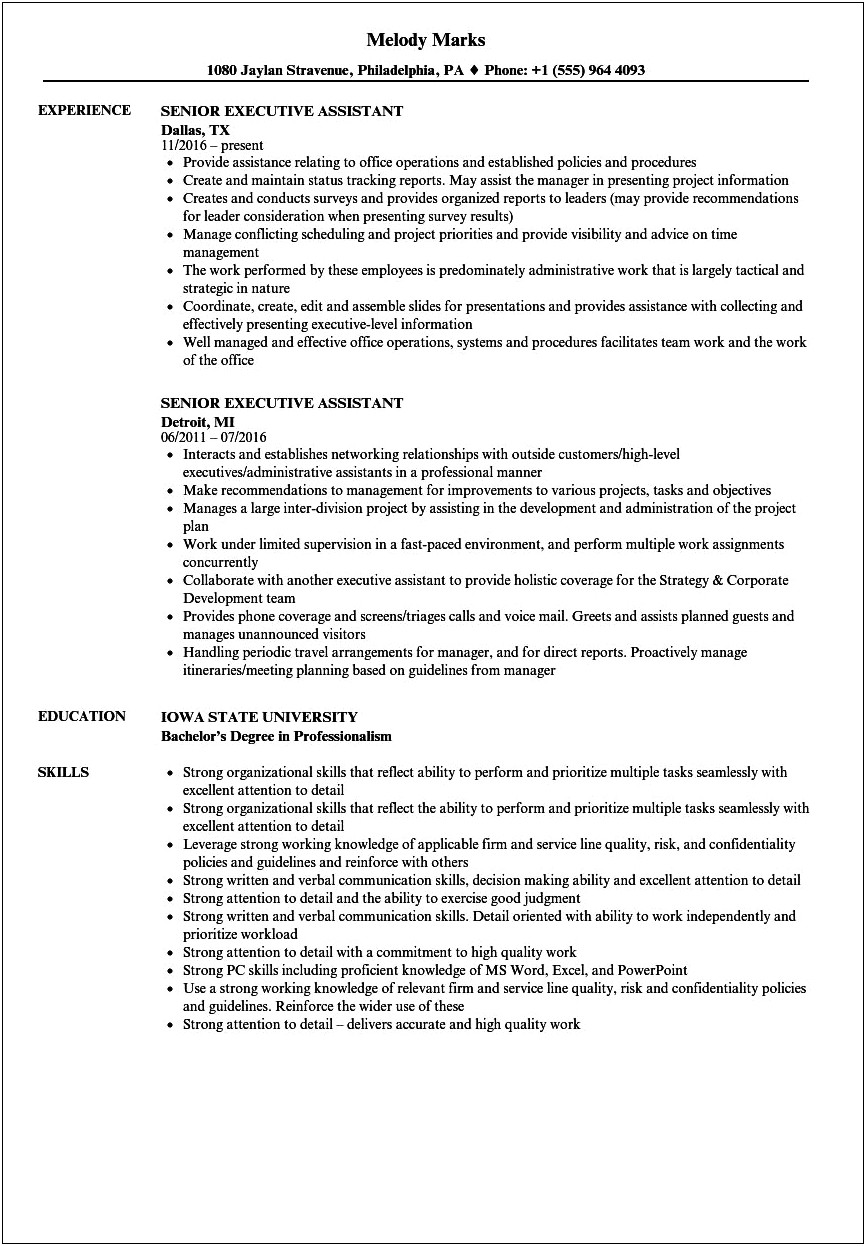 Sample Resume For Executive Assistant And Multitasking