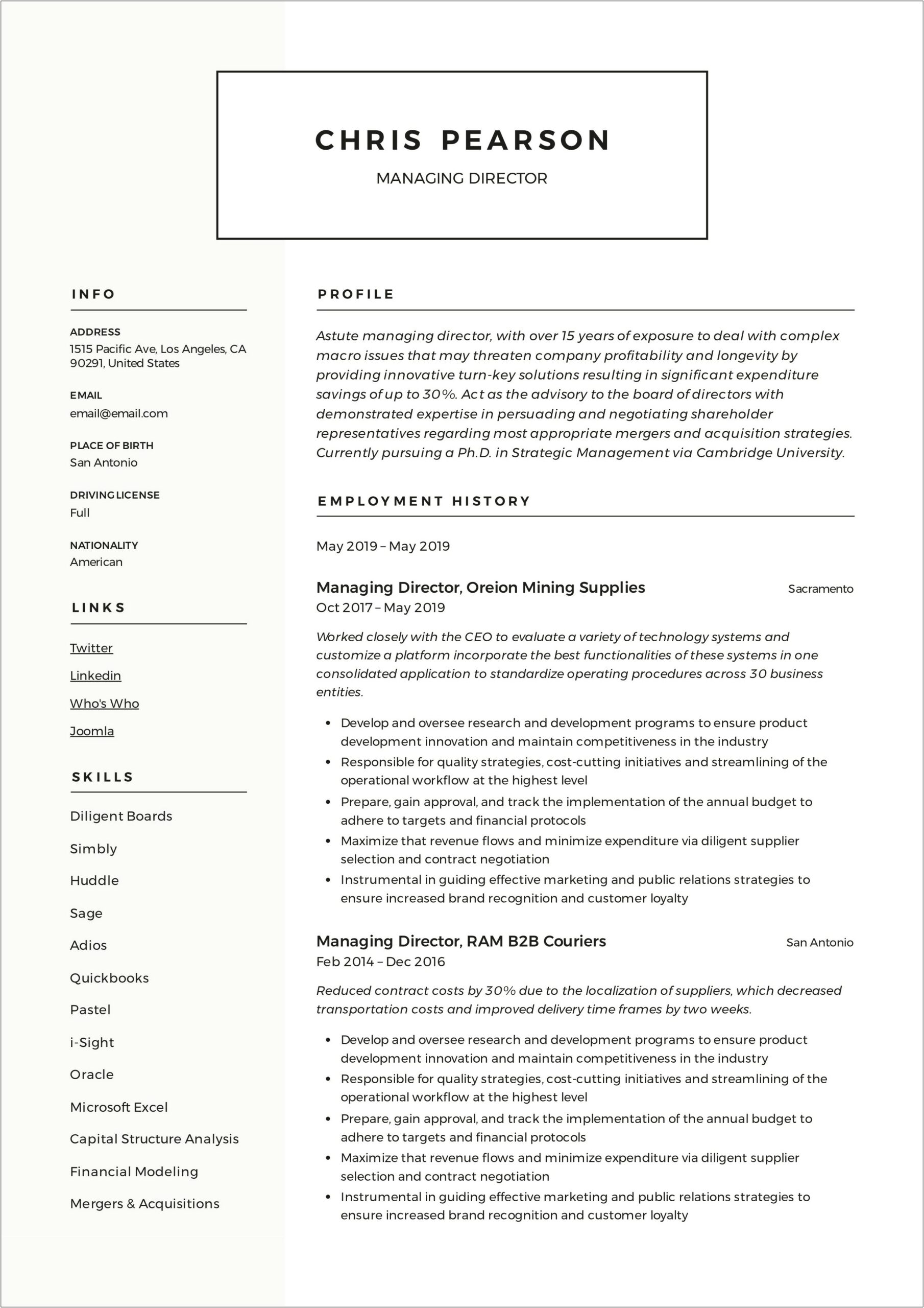 Sample Resume For Executive Assistant To Md