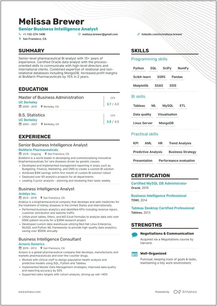 Sample Resume For Experienced Business Intelligence Developer