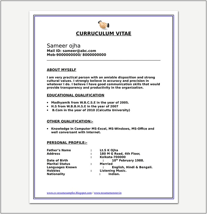 Sample Resume For Experienced Candidates In Bpo