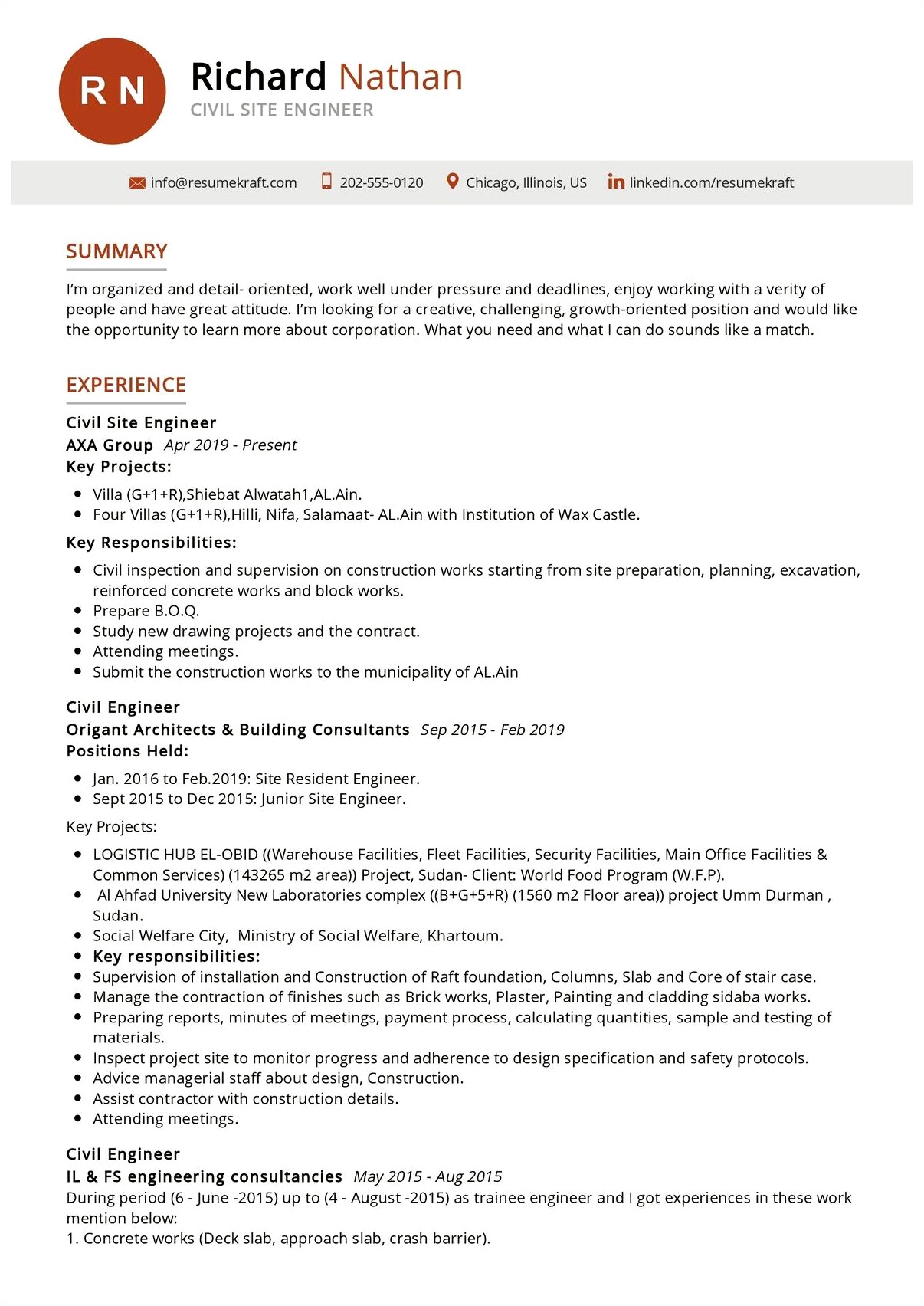 Sample Resume For Experienced Civil Engineer In India