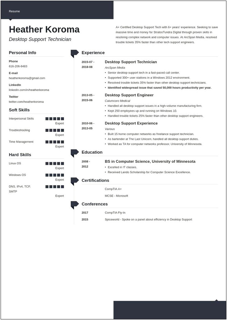 Sample Resume For Experienced Desktop Support Engineer