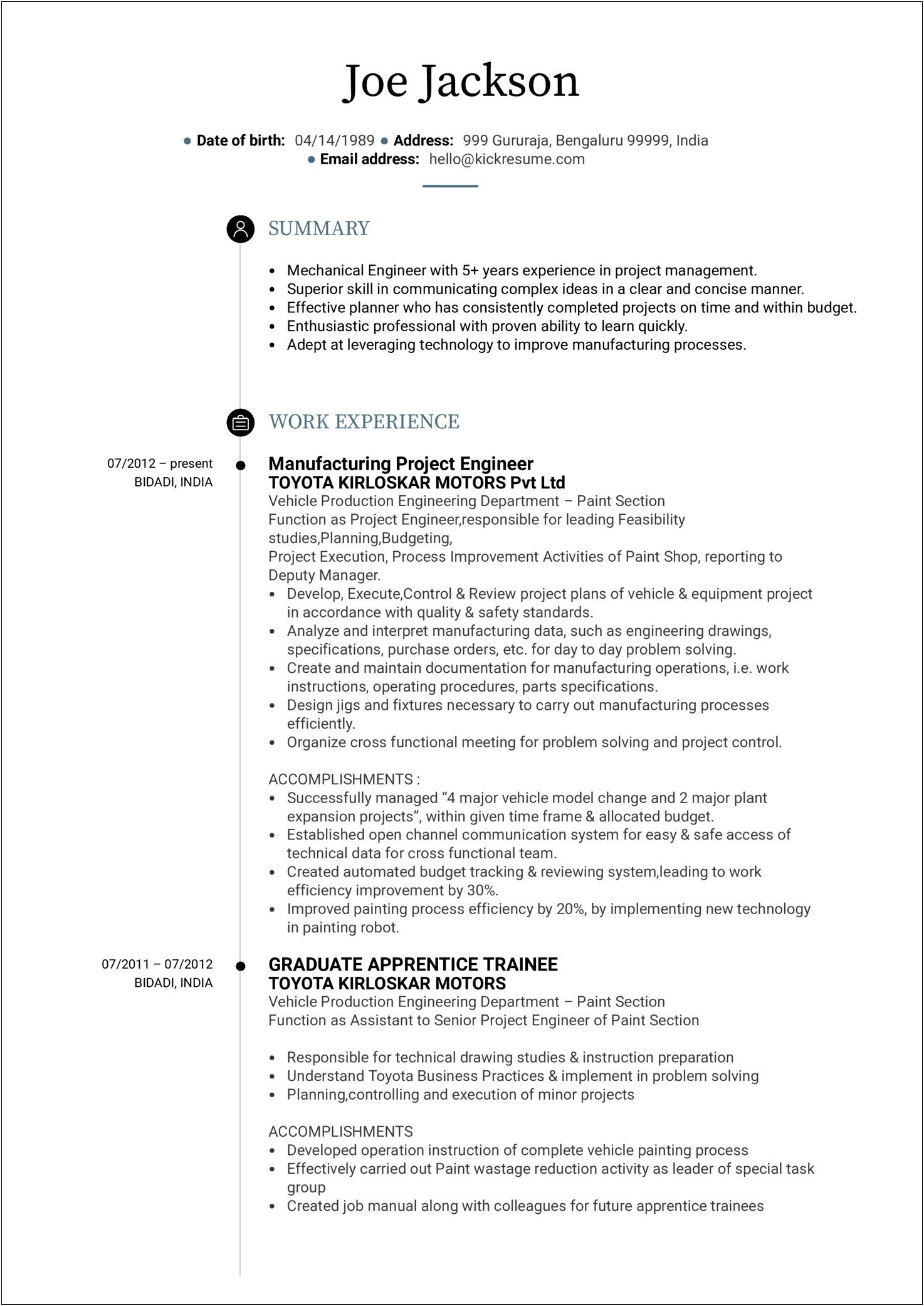Sample Resume For Experienced Electrical Project Engineer