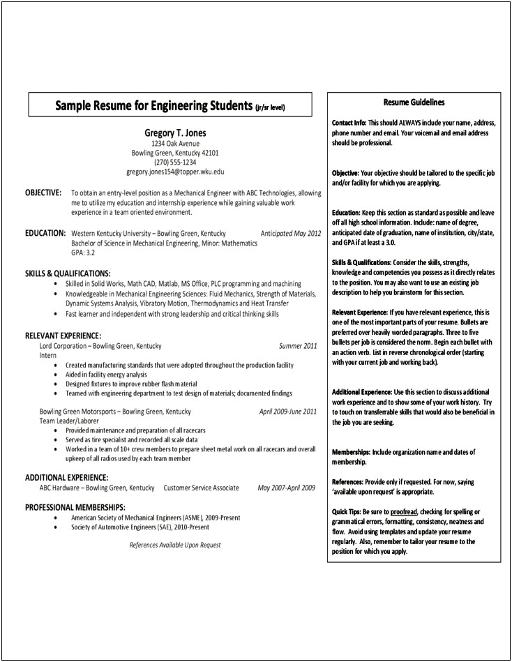 Sample Resume For Experienced Engineer Free Download