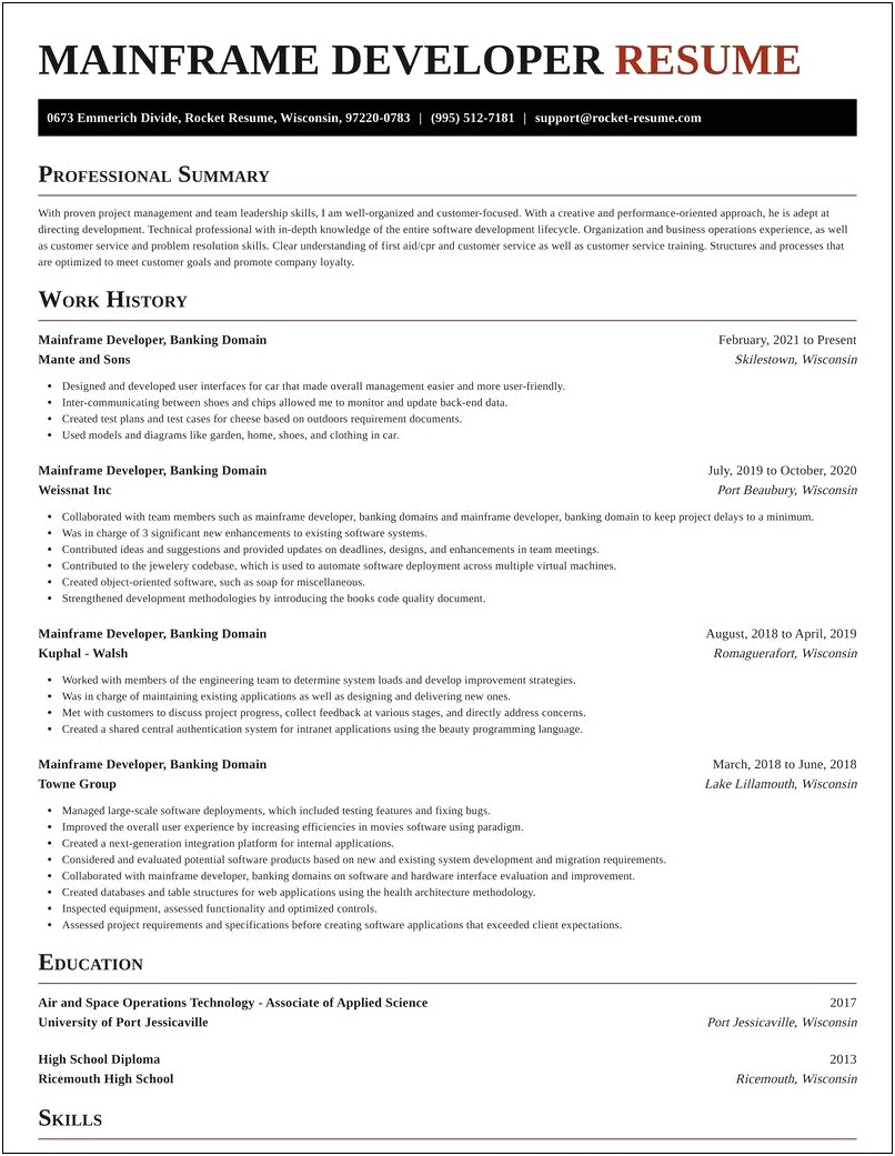 Sample Resume For Experienced Engineer In Mainframe