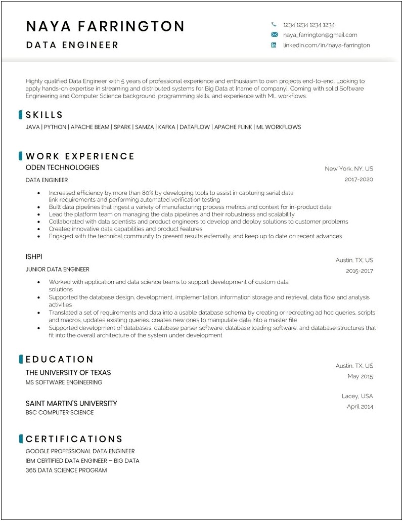 Sample Resume For Experienced Engineer
