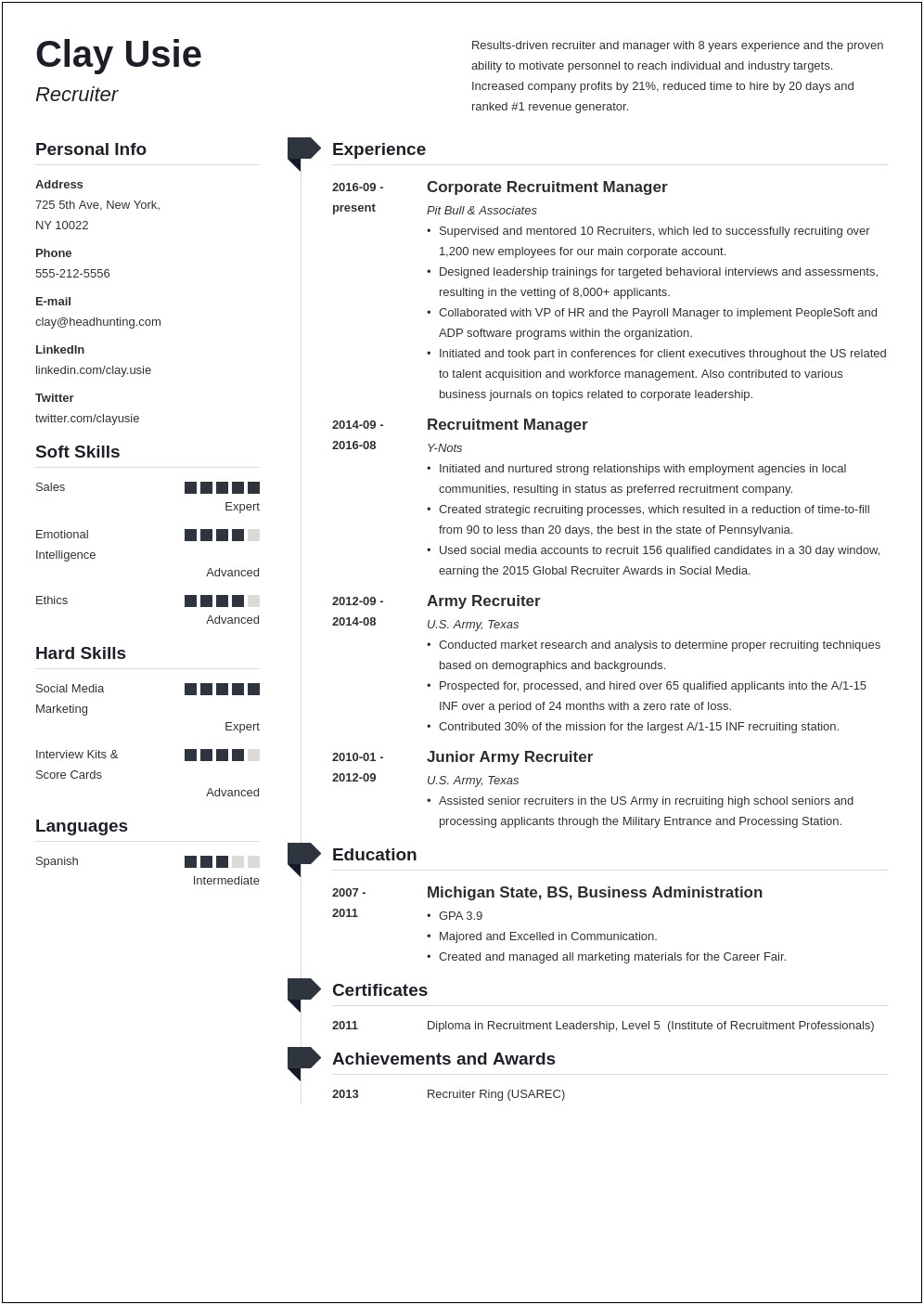 Sample Resume For Experienced Hr Recruiter