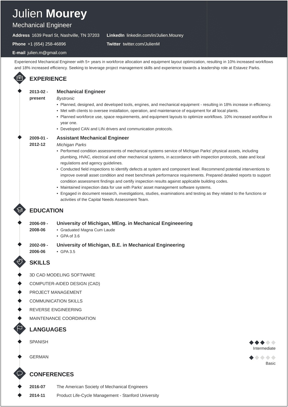 Sample Resume For Experienced Mechanical Engineer Doc