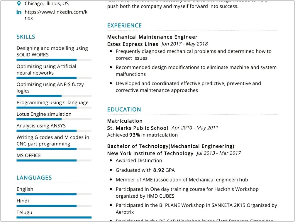 Sample Resume For Experienced Mechanical Maintenance Engineer