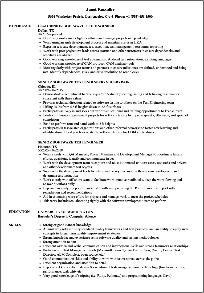 Sample Resume For Experienced Test Engineer Download